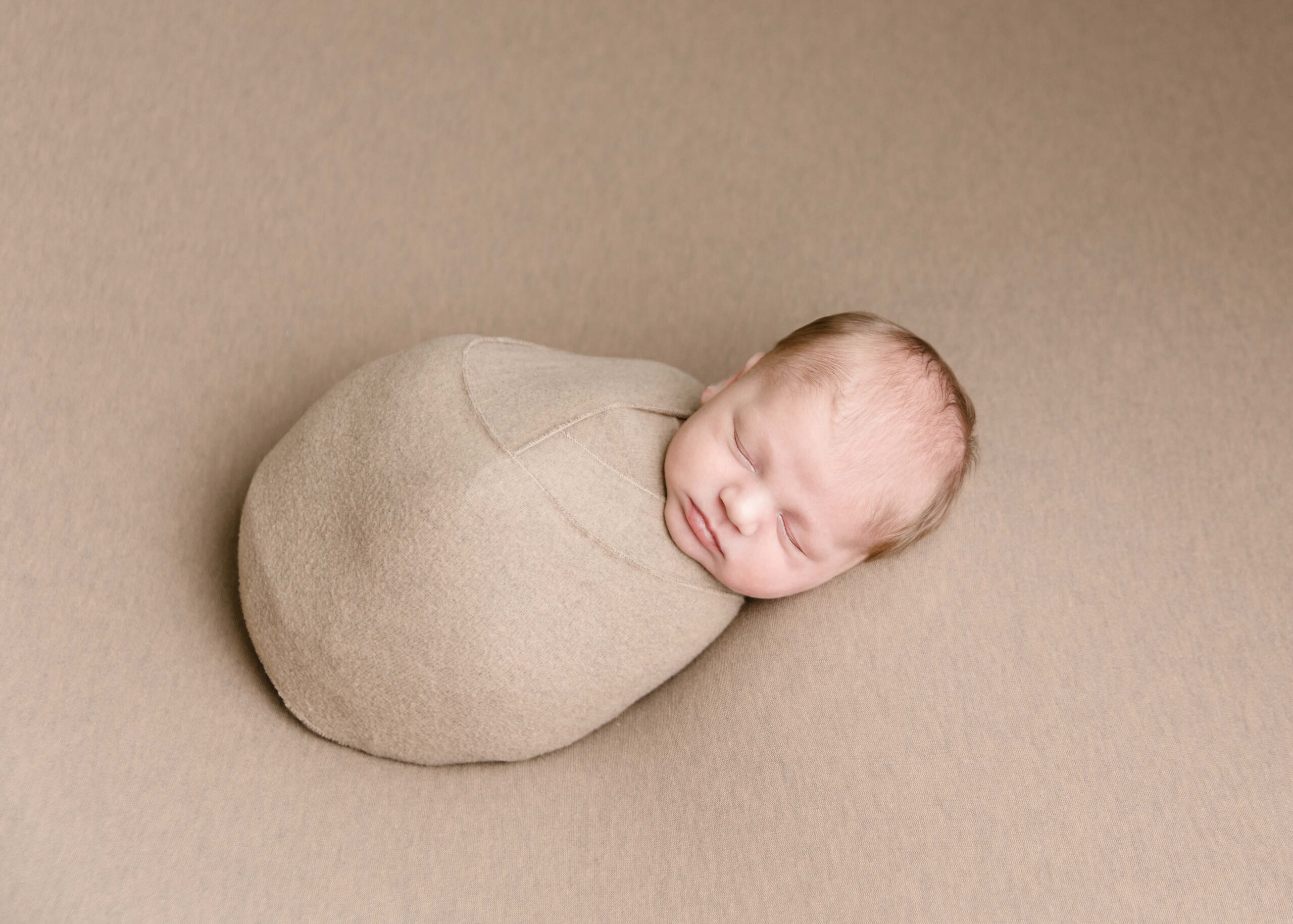 Baby boy swaddled in newborn session by Ashley Nicole.