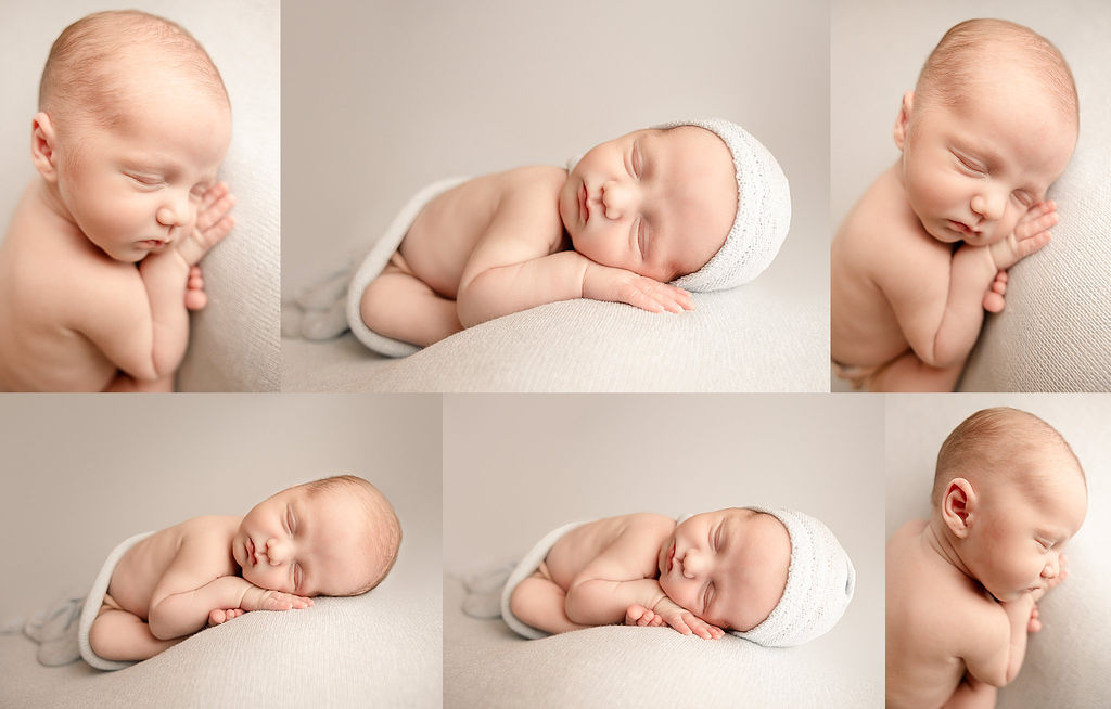 A collage of a newborn baby sleeping on a pad before visiting pediatricians boise